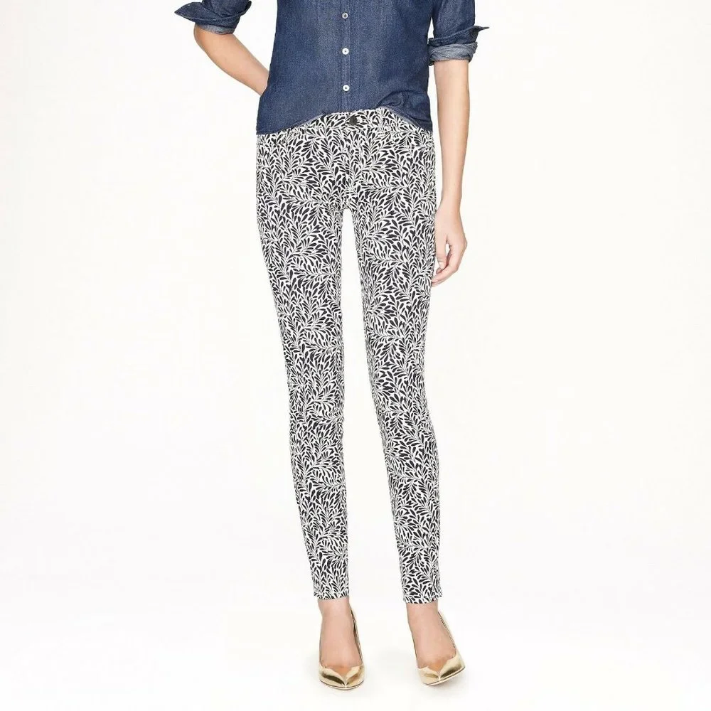 J. Crew Mid-rise Toothpick Black & White Fern Print Pants - Size 24 NWT.